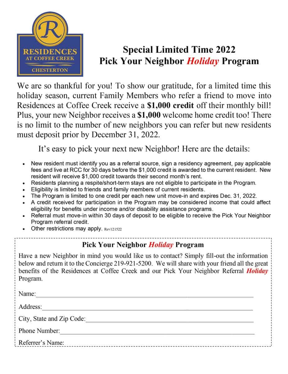 RCC 2022 Pick Your Neighbor Holiday Program 12_31_2022 end date